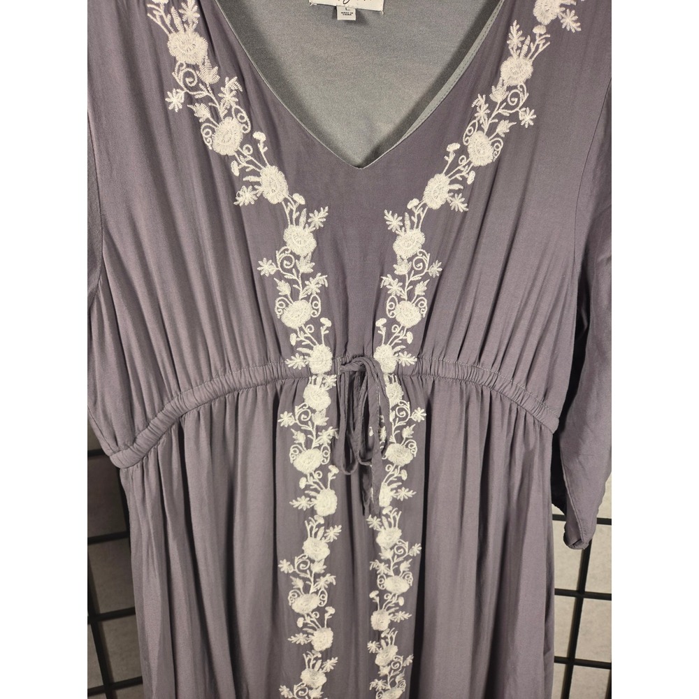 Polagram Purple Floral Embroidered Boho Maxi Dress V-Neck 3/4 Sleeve Large - Picture 7 of 8